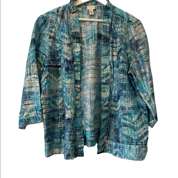 CHICOS 3 FREEDA OPEN FRONT JACKET Blazer MAUI BLUE Metal BEADED 3/4 Slv XLarge - Picture 3 of 10